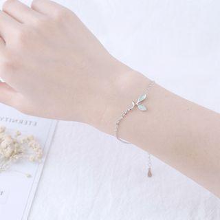 Cat Eye Stone Leaf Bracelet Silver - One Size