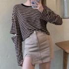 Long-sleeve Striped T-shirt / Mini Fitted Skirt