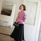 Band-waist Ribbed Knit Skirt Black - One Size