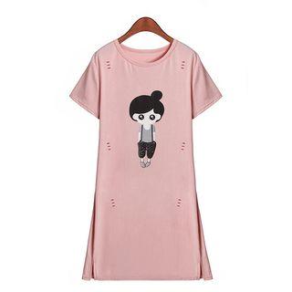 Print Distressed Short-sleeve T-shirt Dress