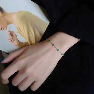925 Sterling Silver Heart Bracelet Green - One Size