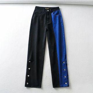 High Waist Wide Leg Color Block Pants