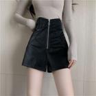 Asymmetric Zipped Detail Faux Leather Shorts
