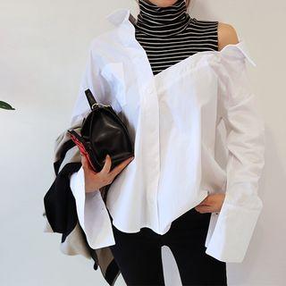 Inset Turtle-neck Top Cotton Shirt
