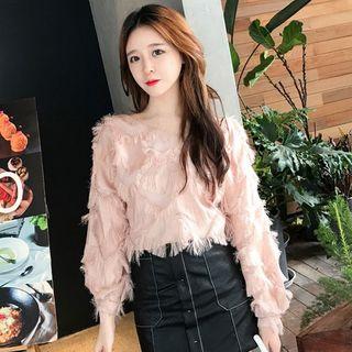 Fringe Accent Long-sleeve T-shirt