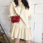 Ruffled Peter Pan Collar Tie Neck Plain Dress