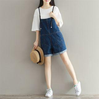 Star Embroidered Dungaree Shorts
