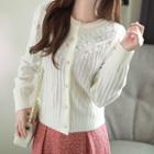 Flower-embroidered Faux-pearl Cardigan