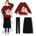 Pig Pattern Sweater / Plain Tights