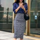 Set: Plain Shirt + Leopard Print Pencil Skirt