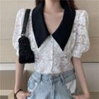 Short-sleeve Collared Lace Blouse