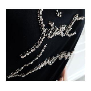 Round-neck Rhinestone-detail Top Black - One Size