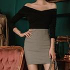 Off-shoulder Long-sleeve Top / Mini Sheath Skirt