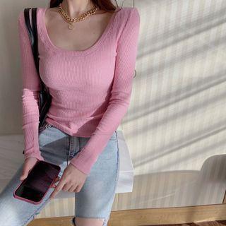 V-neck Plain Rib Top