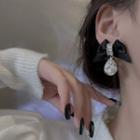 Bow Fabric Rhinestone Dangle Earring E4448 - 1 Pair - Black - One Size