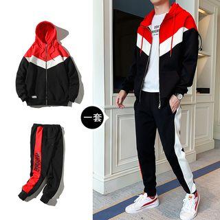 Set: Color Block Hooded Zip Jacket + Harem Pants