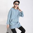 Pompom-accent Hooded Long Pullover