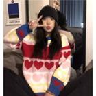 Heart Pattern Color Block Sweater Red & Blue - One Size