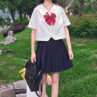 Short-sleeve Bow Shirt White - One Size