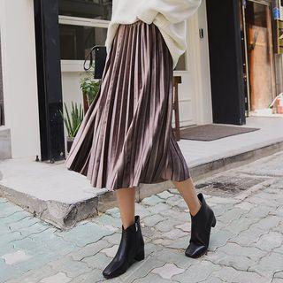 Accordion-pleats Midi Velvet Skirt