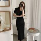 Short-sleeve Knit Top / Spaghetti Strap Top / Midi Skirt