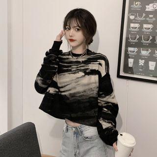 Tie-dye Cropped Sweatshirt Black - One Size