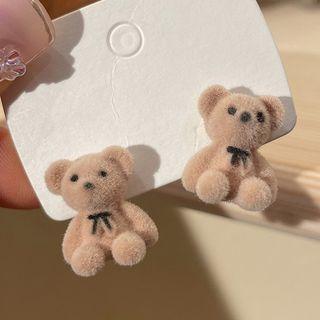 3d Bear Ear Stud 1 Pair - Coffee - One Size