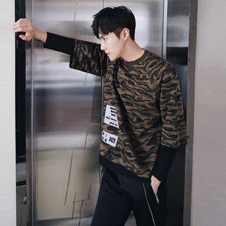 Mock Two-piece Camouflage Long-sleeve Sweatshirt