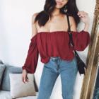 Puff-sleeve Off-shoulder Cropped Top