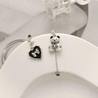 Bear Heart Glaze Asymmetrical Alloy Dangle Earring