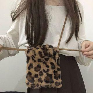 Leopard Print Fleece Crossbody Bag As Shown In Figure - One Size