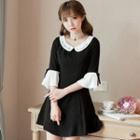 Embroidered-collar A-line Knit Dress