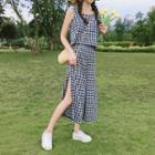 Set: Plaid Sleeveless Top + Wide-leg Pants