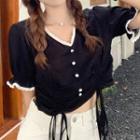 Lace Trim Shirred Cropped Top