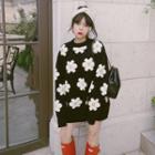 Floral Oversized Sweater White Flowers - Black - One Size