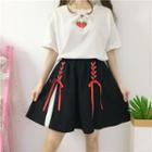 Contrast Lace-up A-line Skirt