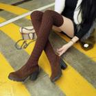 Over-the-knee Chunky Heel Knit Boots