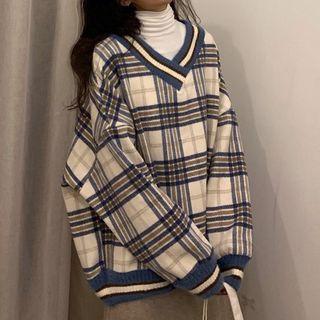 Plaid Sweatshirt / Long-sleeve Turtle Neck T-shirt