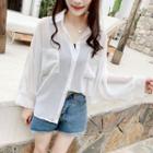 Long-sleeve Chiffon Shirt White - One Size