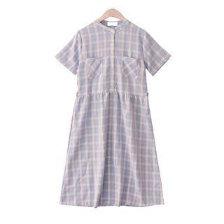 Plaid Pocket Detail Short-sleeve A-line Dress