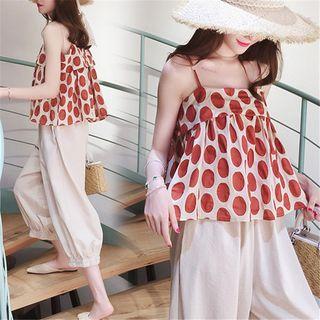 Set: Dotted Camisole Top + Cropped Baggy Pants