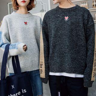 Couple Matching Heart Embroidered Lettering Sweater