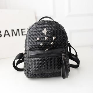 Studded Woven Faux Leather Backpack