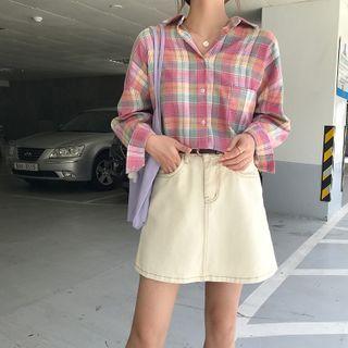 Long-sleeve Plaid Loose Fit Shirt As Shown In Figure - One Size