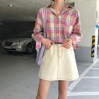 Long-sleeve Plaid Loose Fit Shirt As Shown In Figure - One Size