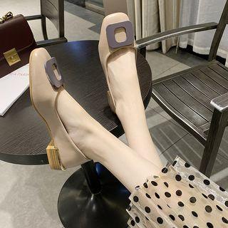 Faux Leather Square Toe Low Heel Pumps