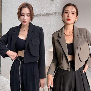 Notch Lapel Snap-button Cropped Blazer