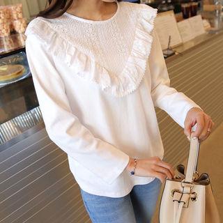 Eyelet-lace Yoke Frill-trim Top