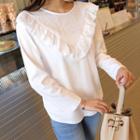 Eyelet-lace Yoke Frill-trim Top