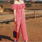 Striped Off-shoulder Cropped Jumpsuit